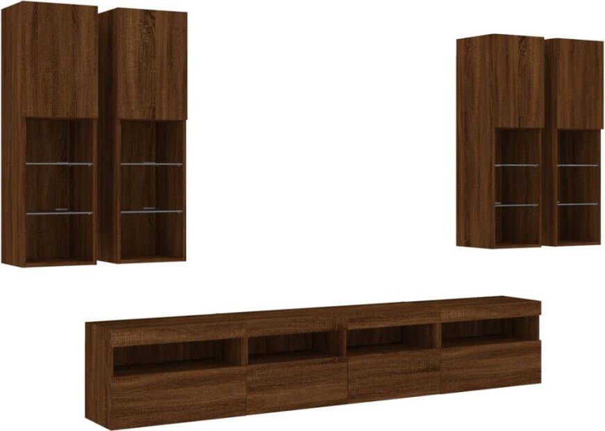 VidaXL -7-delige-Tv-wandmeubelset-met-LED-verlichting-bruineikenkleurig - Foto 3
