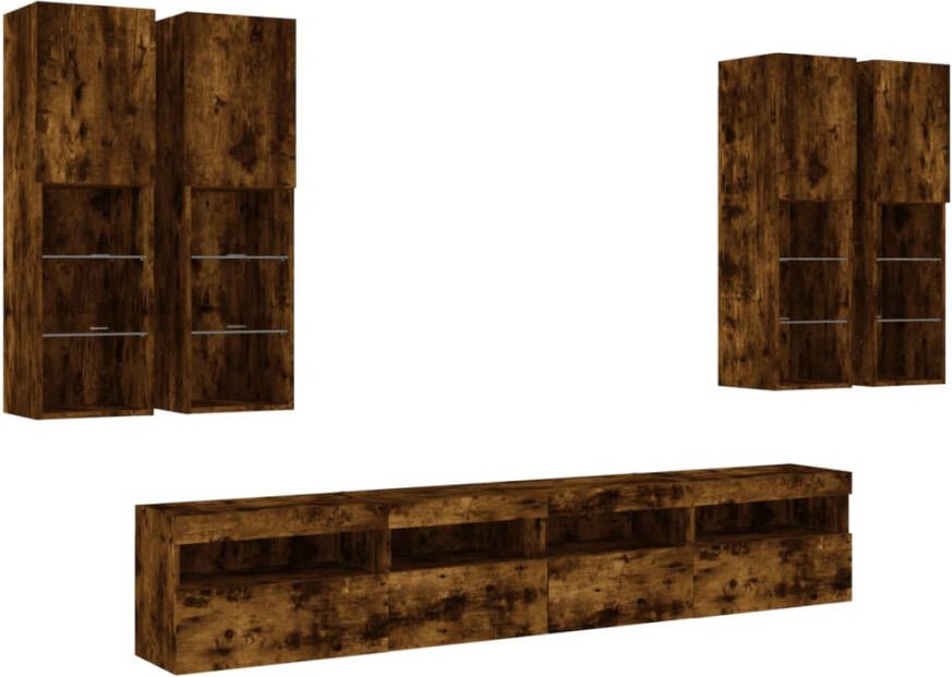 VidaXL -7-delige-Tv-wandmeubelset-met-LED-verlichting-gerookt-eiken - Foto 3