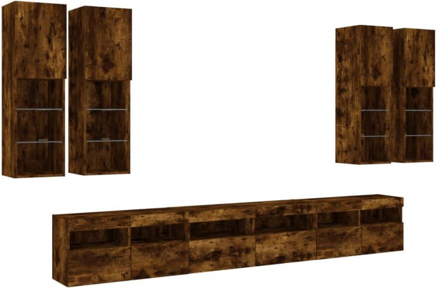 VidaXL -7-delige-Tv-wandmeubelset-met-LED-verlichting-gerookt-eiken - Foto 3