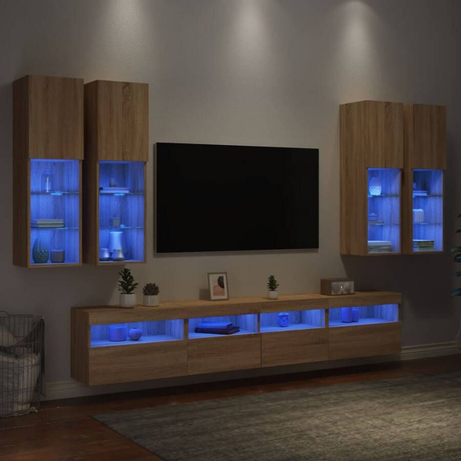 VidaXL -7-delige-Tv-wandmeubelset-met-LED-verlichting-sonoma-eikenkleur - Foto 2