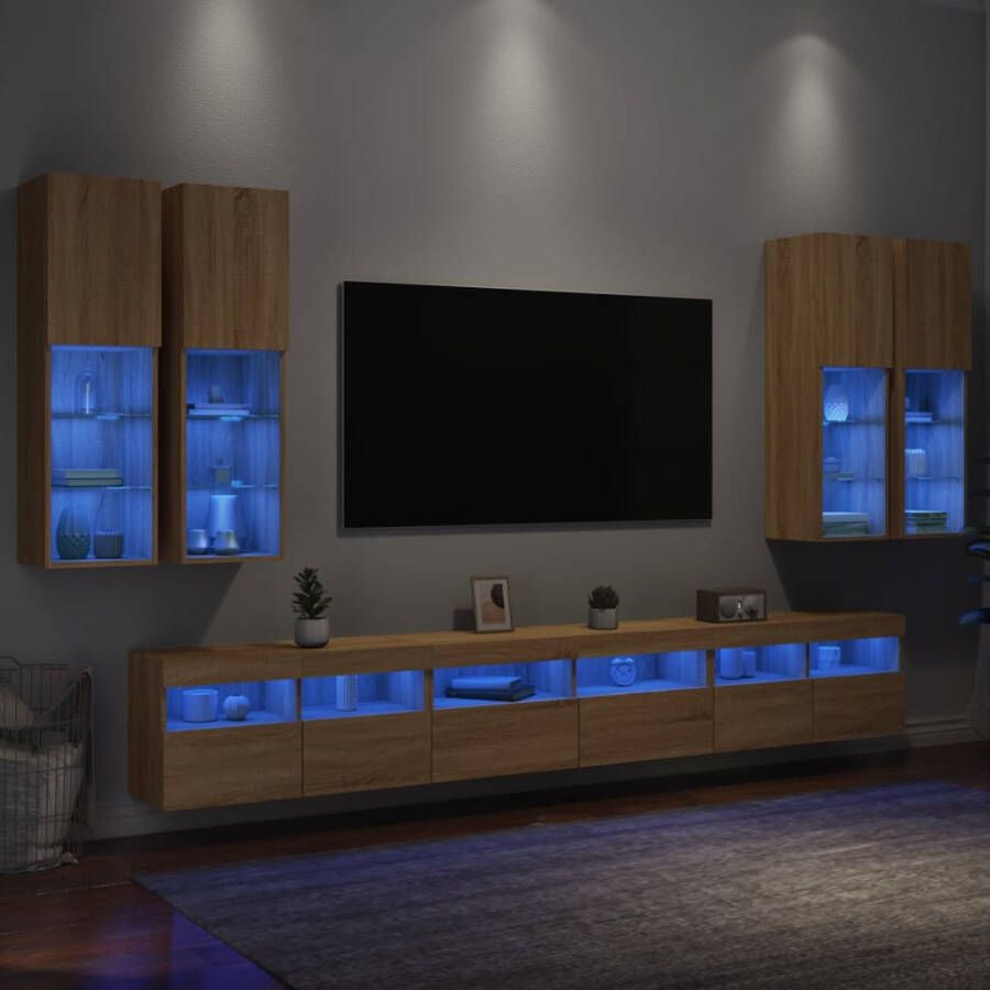 VidaXL -7-delige-Tv-wandmeubelset-met-LED-verlichting-sonoma-eikenkleur
