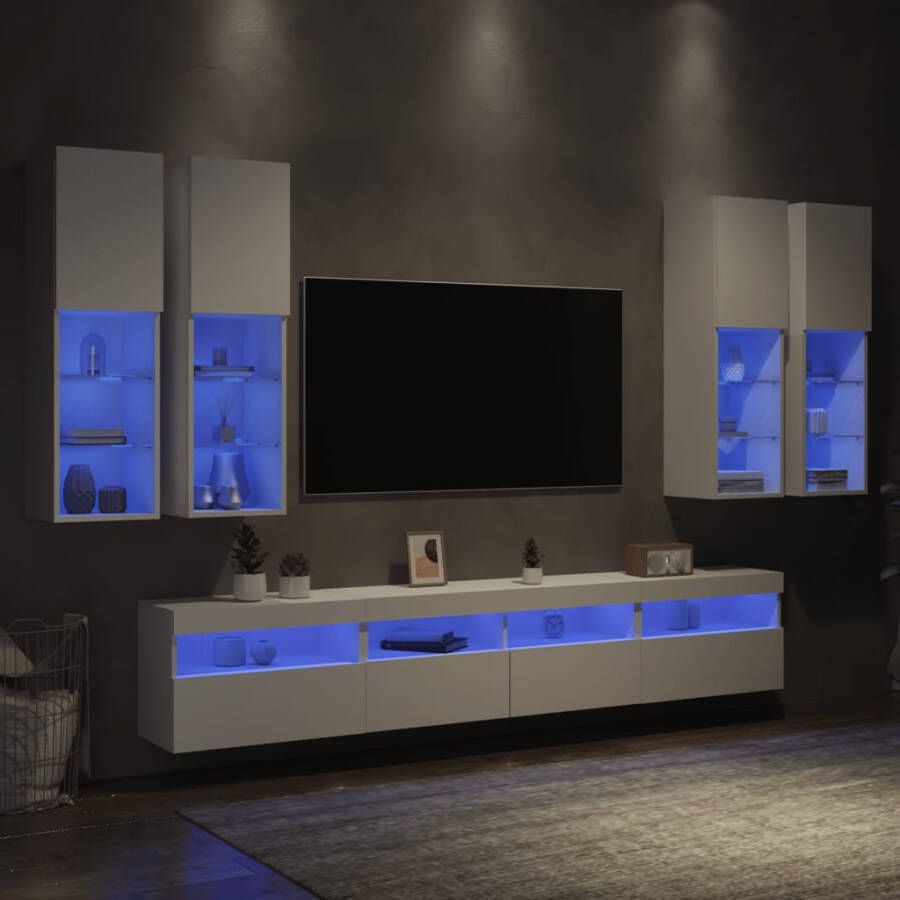 VidaXL -7-delige-Tv-wandmeubelset-met-LED-verlichting-wit