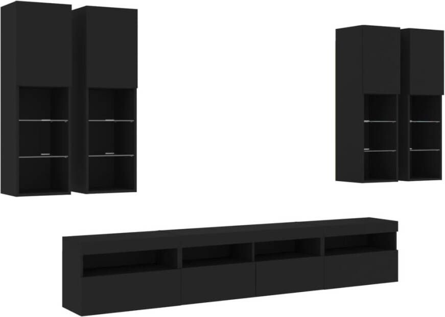 VidaXL -7-delige-Tv-wandmeubelset-met-LED-verlichting-zwart - Foto 3