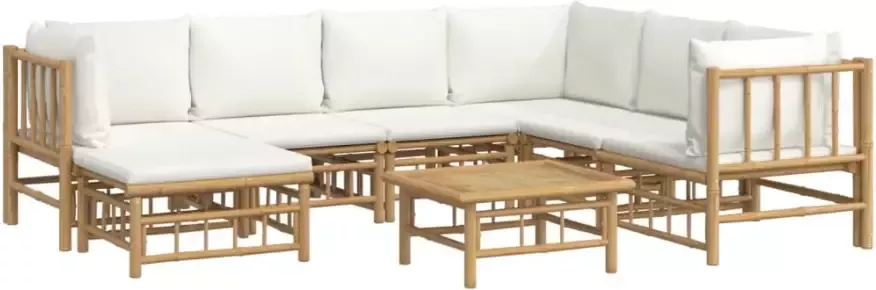 VIDAXL 8-delige Loungeset met kussens bamboe crèmewit - Foto 3