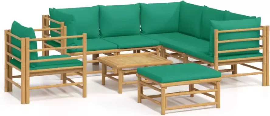 VIDAXL 8-delige Loungeset met kussens bamboe groen - Foto 2