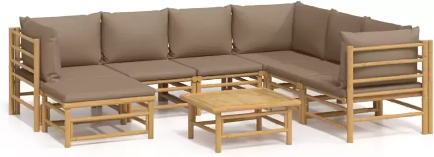 VIDAXL 8-delige Loungeset met kussens bamboe taupe - Foto 2