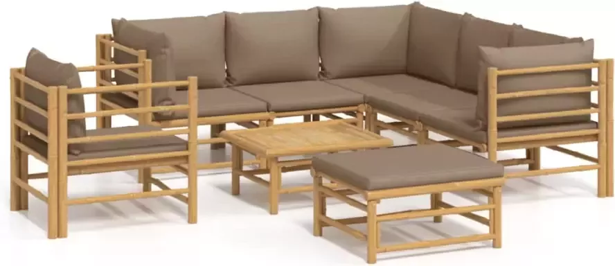 VIDAXL 8-delige Loungeset met kussens bamboe taupe - Foto 2