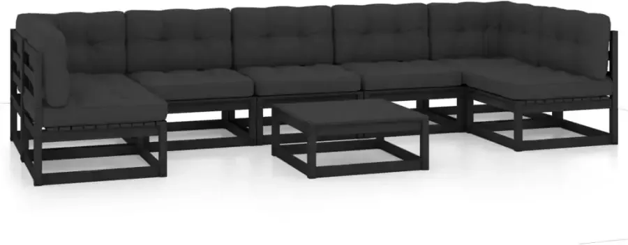 VIDAXL 8-delige Loungeset met kussens massief grenenhout zwart - Foto 2