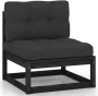 VIDAXL 8-delige Loungeset met kussens massief grenenhout zwart - Thumbnail 4