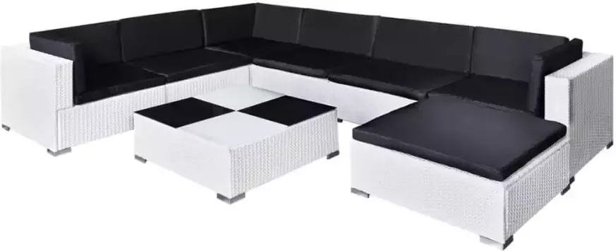 VIDAXL 8-delige Loungeset met kussens poly rattan wit - Foto 2