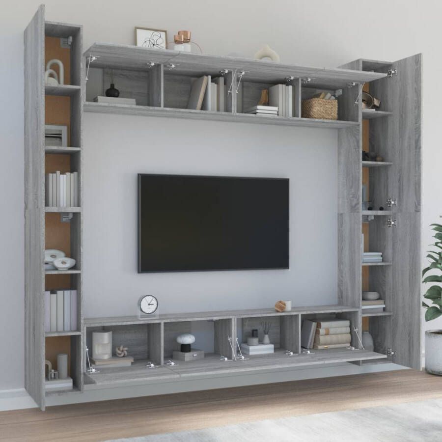VidaXL -8-delige-Tv-meubelset-bewerkt-hout-grijs-sonoma-eikenkleurig