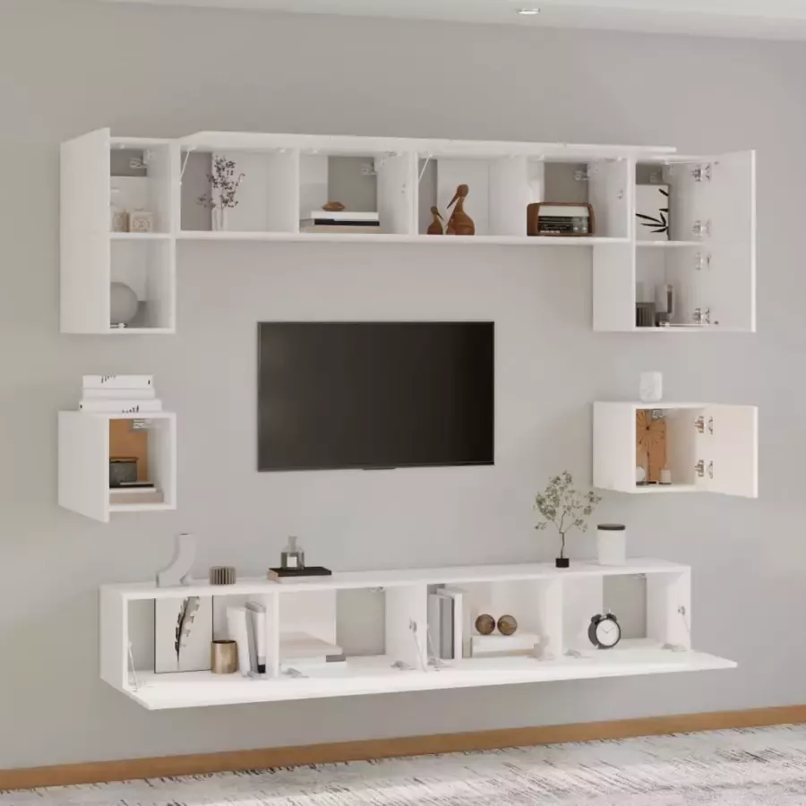 VidaXL -8-delige-Tv-meubelset-bewerkt-hout-hoogglans-wit - Foto 1