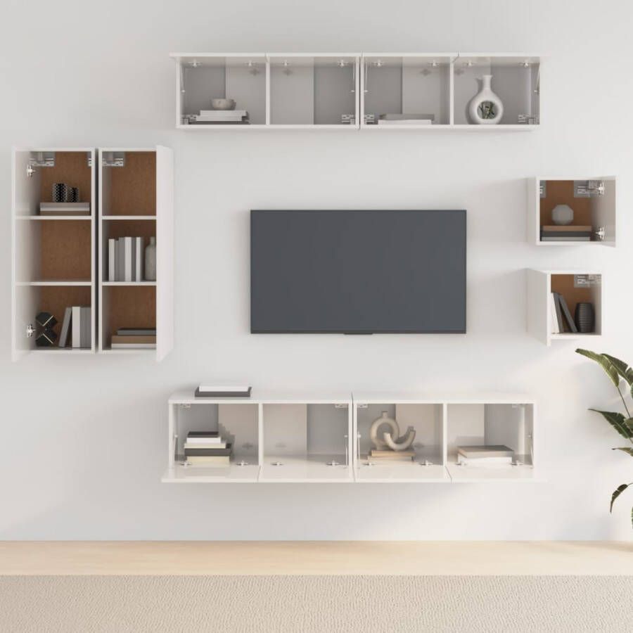VidaXL -8-delige-Tv-meubelset-bewerkt-hout-hoogglans-wit - Foto 1