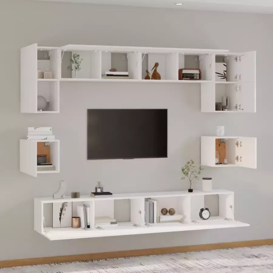 VidaXL -8-delige-Tv-meubelset-bewerkt-hout-wit