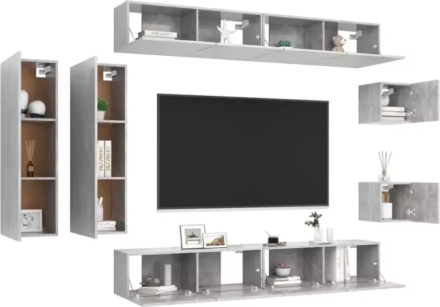 VidaXL 8-delige Tv-meubelset bewerkt hout betongrijs - Foto 5