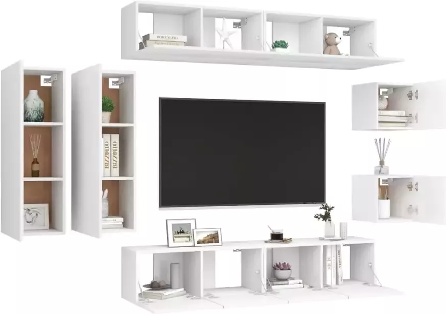 VidaXL 8-delige Tv-meubelset bewerkt hout wit - Foto 4