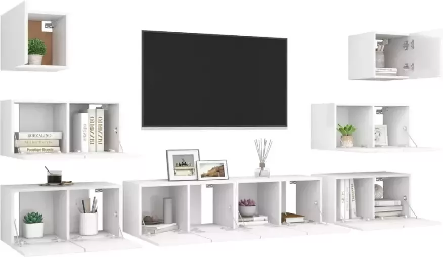 VidaXL 8-delige Tv-meubelset bewerkt hout wit - Foto 1