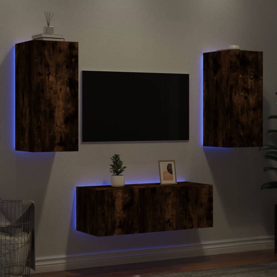 VidaXL -8-delige-tv-wandmeubelset-met-LED-bewerkt-hout-gerookt-eiken