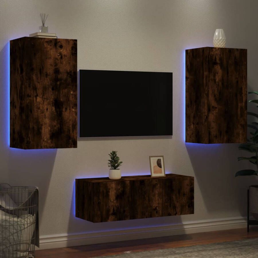 VidaXL -8-delige-tv-wandmeubelset-met-LED-bewerkt-hout-gerookt-eiken