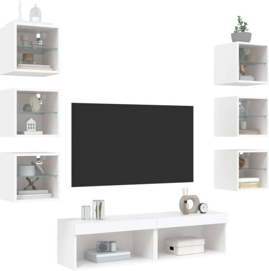 VidaXL -8-delige-Tv-wandmeubelset-met-LED-verlichting-bewerkt-hout-wit - Foto 2