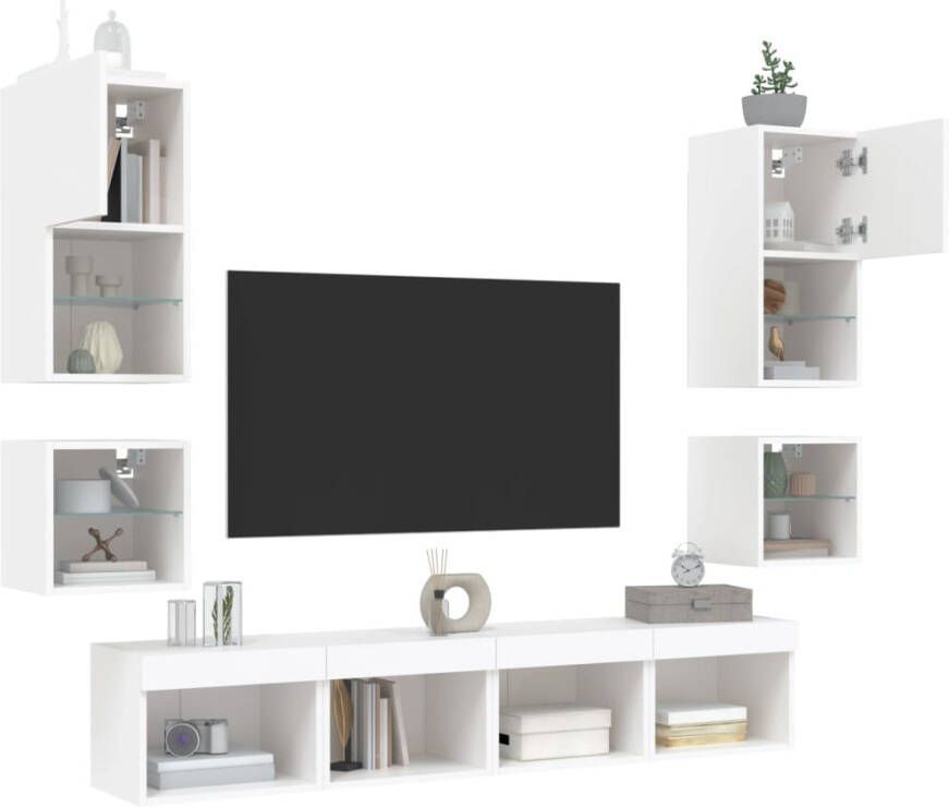VidaXL -8-delige-Tv-wandmeubelset-met-LED-verlichting-bewerkt-hout-wit
