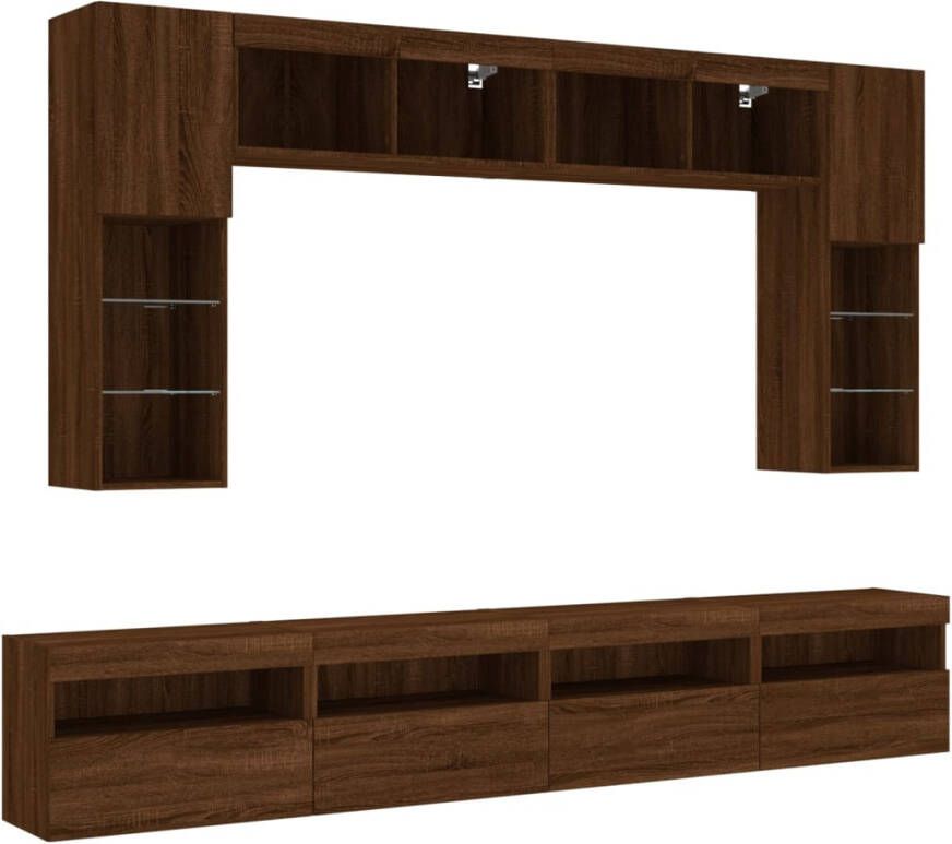 VidaXL -8-delige-Tv-wandmeubelset-met-LED-verlichting-bruineikenkleurig - Foto 3
