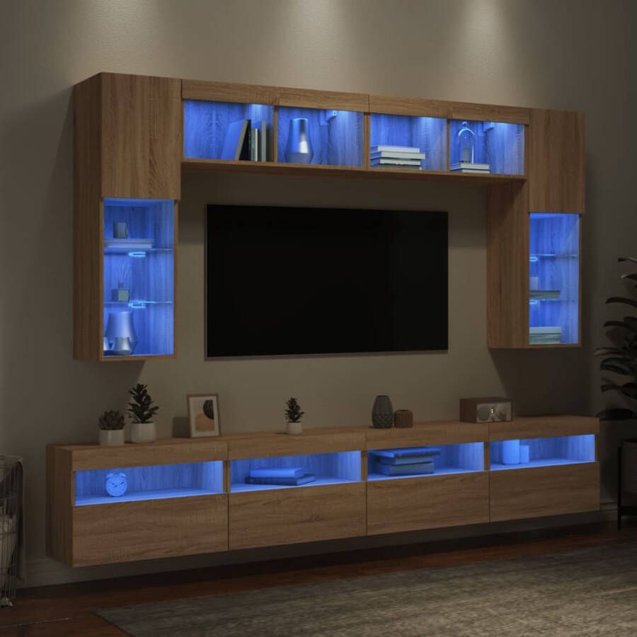 VidaXL -8-delige-Tv-wandmeubelset-met-LED-verlichting-sonoma-eikenkleur