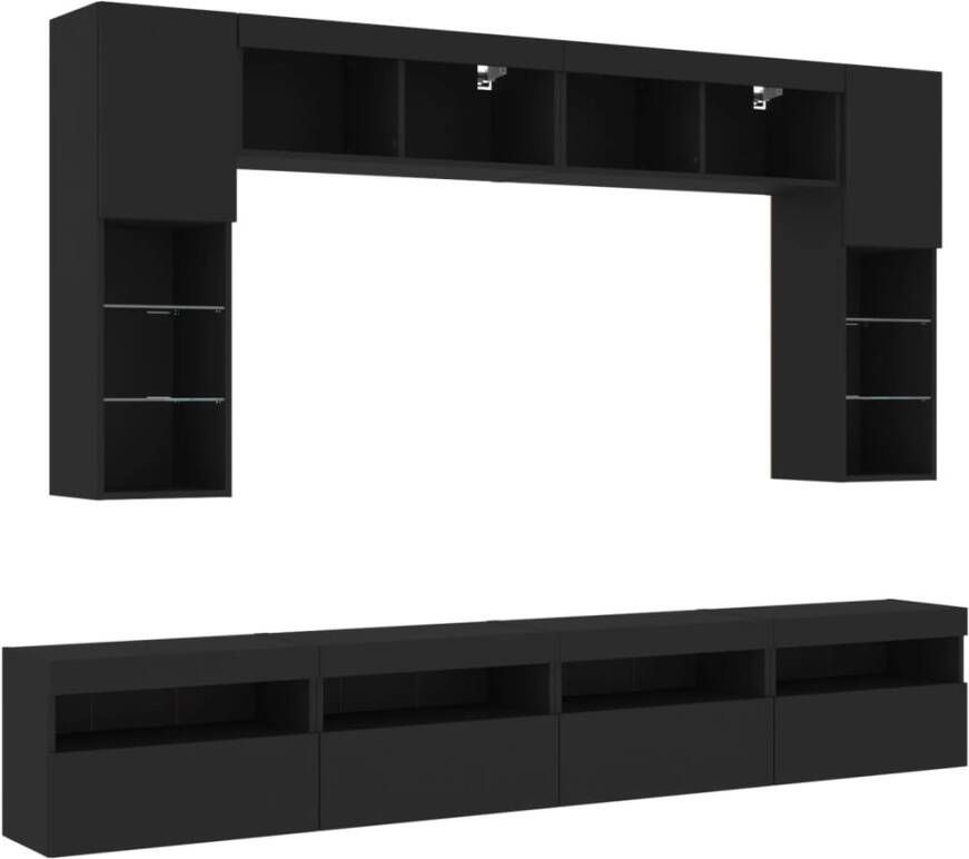 VidaXL -8-delige-Tv-wandmeubelset-met-LED-verlichting-zwart - Foto 3