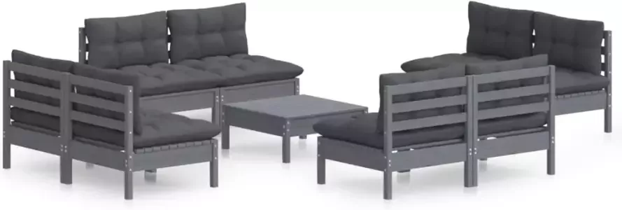 VIDAXL 9-delige Loungeset met antracietkleurige kussens grenenhout - Foto 2