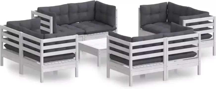 VidaXL 9-delige Loungeset met antracietkleurige kussens grenenhout - Foto 2