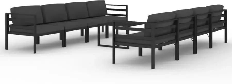 VIDAXL 9-delige Loungeset met kussens aluminium antracietkleurig - Foto 2