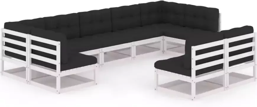 VIDAXL 9-delige Loungeset met kussens massief grenenhout wit