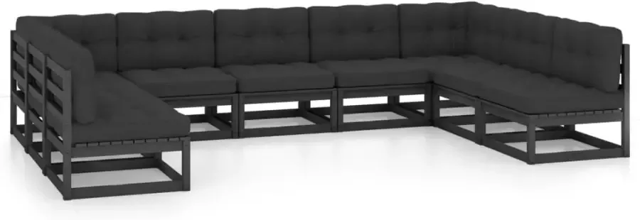 VIDAXL 9-delige Loungeset met kussens massief grenenhout zwart - Foto 2