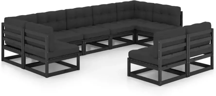 VIDAXL 9-delige Loungeset met kussens massief grenenhout zwart - Foto 3