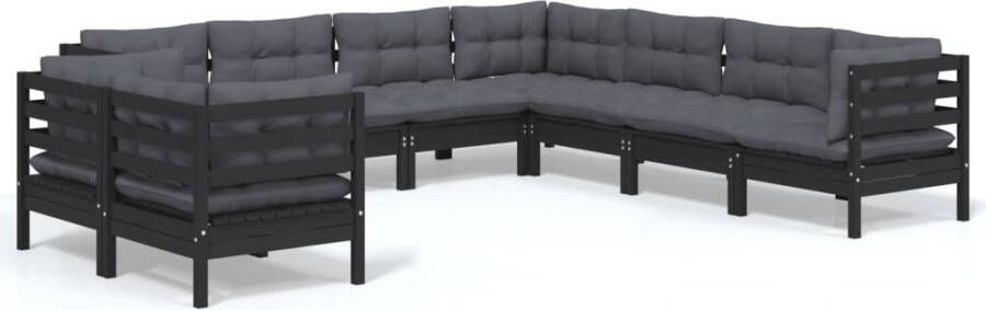 VIDAXL 9-delige Loungeset met kussens massief grenenhout zwart - Foto 2