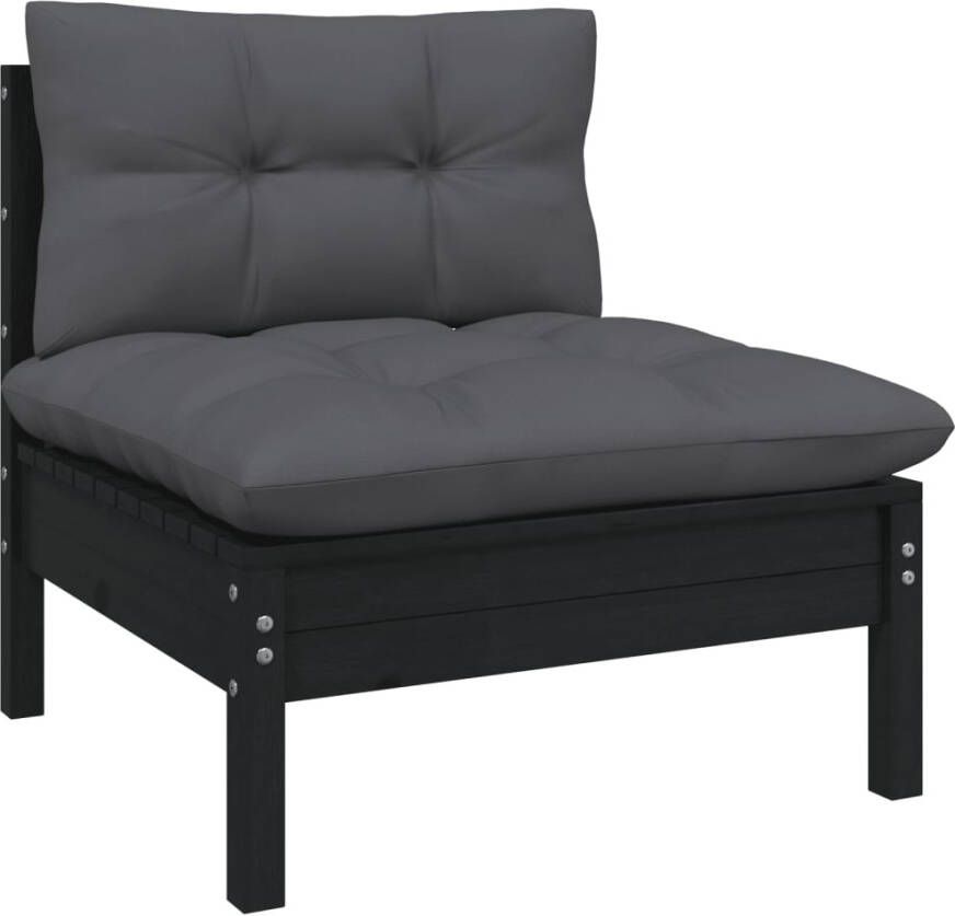 VIDAXL 9-delige Loungeset met kussens massief grenenhout zwart - Foto 1