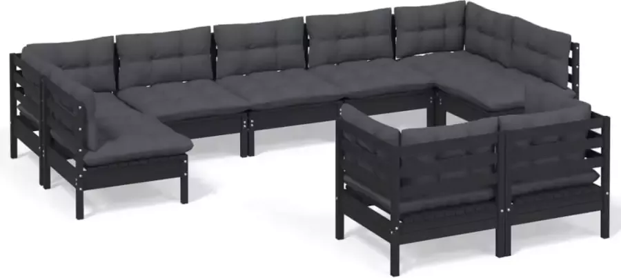 VIDAXL 9-delige Loungeset met kussens massief grenenhout zwart - Foto 3
