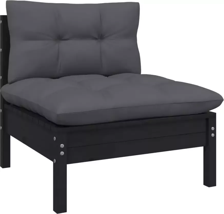 VIDAXL 9-delige Loungeset met kussens massief grenenhout zwart - Foto 1