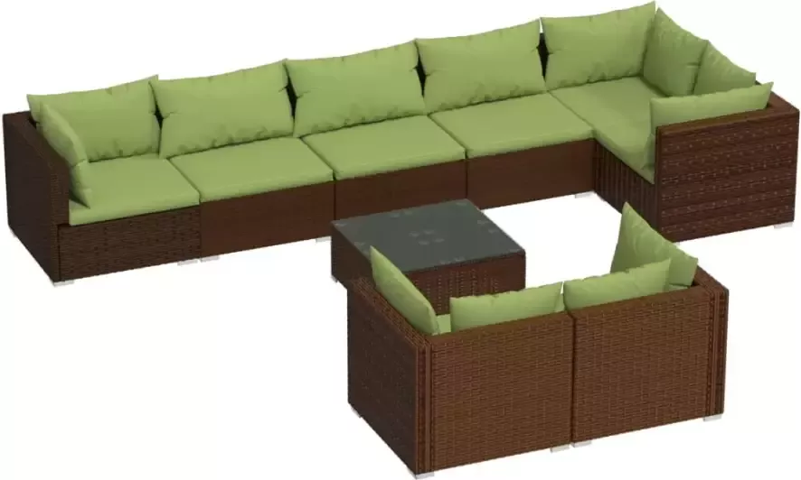 VIDAXL 9-delige Loungeset met kussens poly rattan bruin - Foto 3