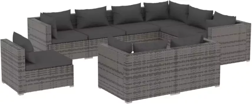 VIDAXL 9-delige Loungeset met kussens poly rattan grijs - Foto 3