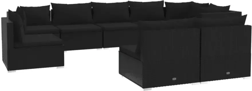 VidaXL 9-delige Loungeset met kussens poly rattan zwart - Foto 2