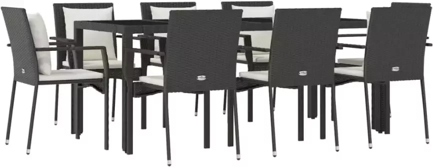 VIDAXL 9-delige Loungeset met kussens poly rattan zwart - Foto 3