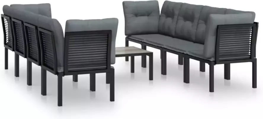 VIDAXL 9-delige Loungeset poly rattan zwart en grijs - Foto 2