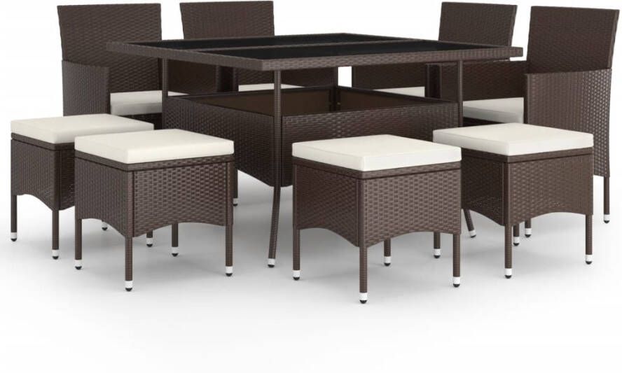 VIDAXL 9-delige Tuinset poly rattan bruin
