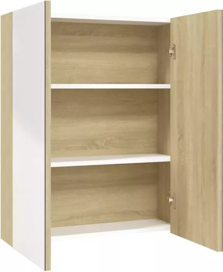 VIDAXL Badkamerkast met spiegel 60x15x75 cm MDF wit en eikenkleurig - Foto 1