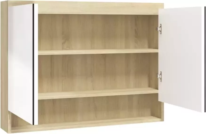 VIDAXL Badkamerkast met spiegel 80x15x60 cm MDF wit en eikenkleurig - Foto 3