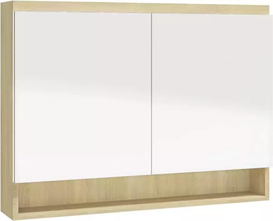 VIDAXL Badkamerkast met spiegel 80x15x60 cm MDF wit en eikenkleurig - Foto 1