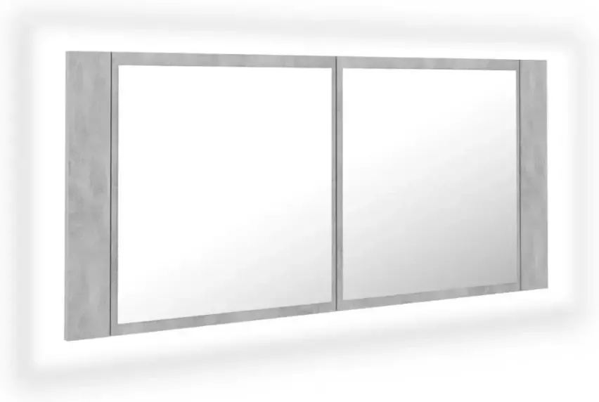 VIDAXL Badkamerkast met spiegel en LED 100x12x45 cm acryl betongrijs