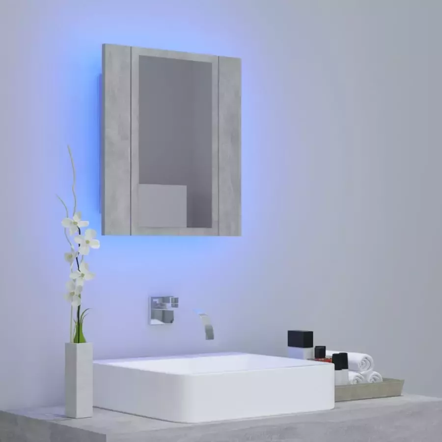 VIDAXL Badkamerkast met spiegel en LED 40x12x45 cm acryl betongrijs - Foto 1