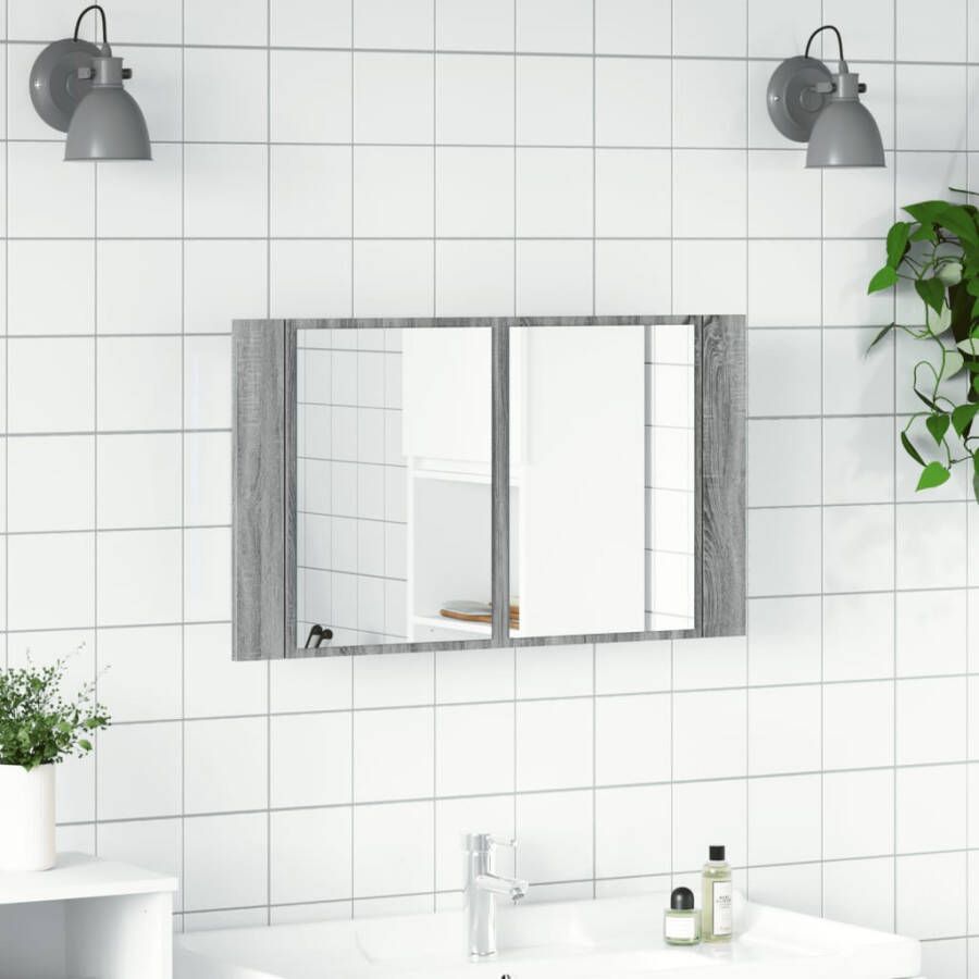 VIDAXL Badkamerkast met spiegel en LED 80x12x45 cm acryl grijs sonoma - Foto 1